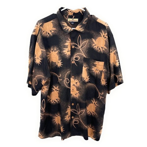 Tommy Bahama Button Down Shirt Camp Hawaiian Pineapple Mens LARGE 100% Silk - Picture 1 of 4